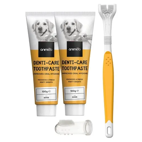 Animigo Denti-Care Kit for Dogs 200g Toothpaste & Toothbrush for Plaque & Tartar Removal - Animigo