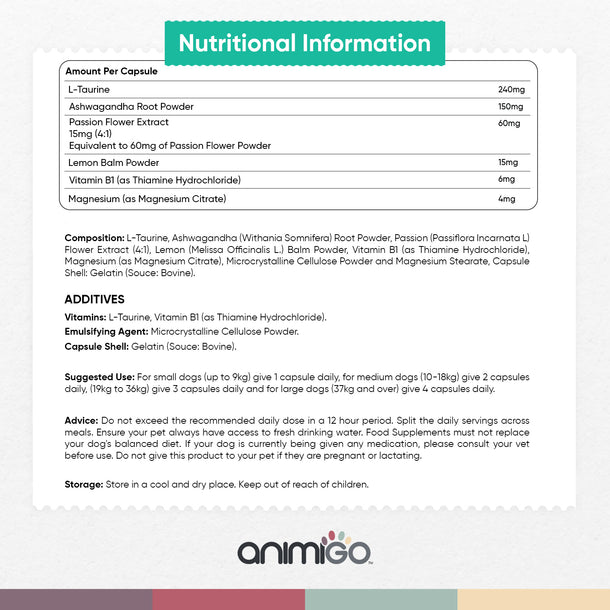 Nutritional information of Animigo Calming Aid for Dogs