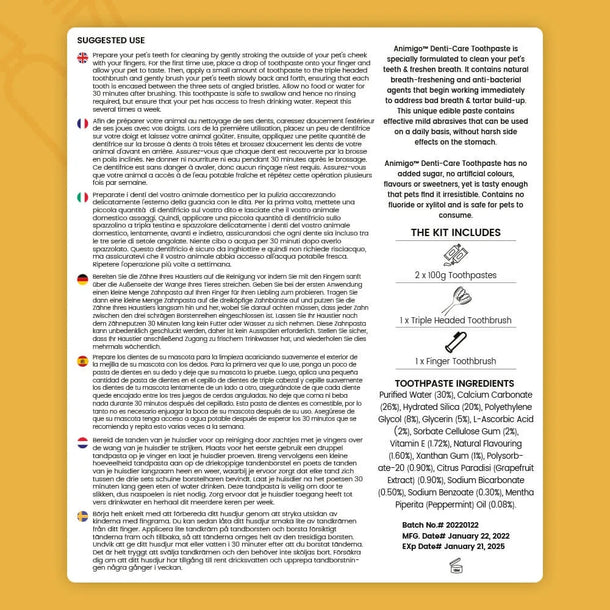 Ingredients and suggested use of our dog toothbrush toothpaste kit