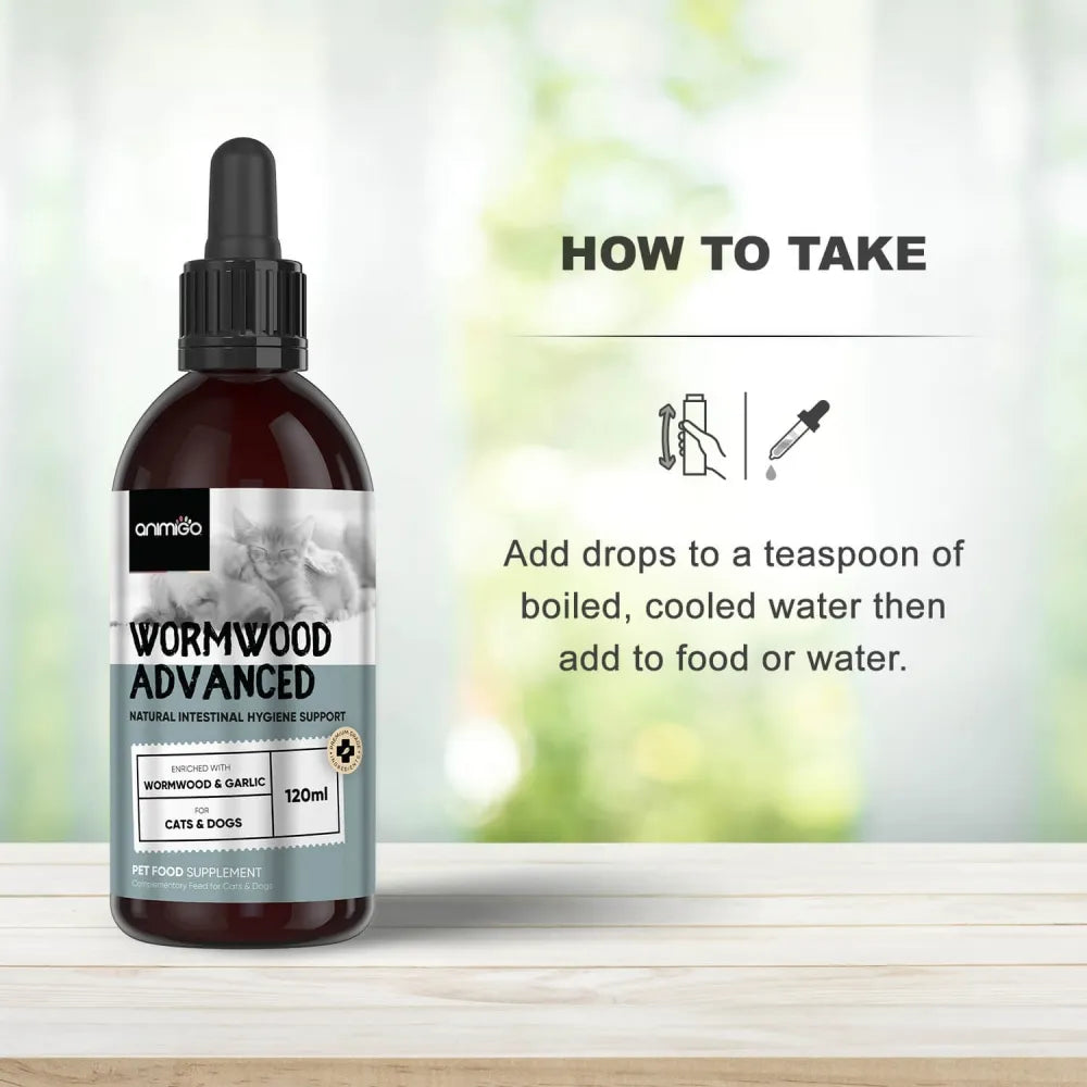 How to take Wormwood Advanced liquid for natural worming for dogs and cats