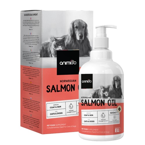 Salmon Oil for Dogs - 500 ml - Fish Oil Supplement With Omega 3, 6 and 9 - Animigo