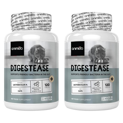 Digestease for Cats - Natural Digestive Supplement With Probiotics & Prebiotics - 60 Capsules -2 Pac