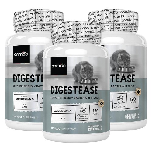 Digestease for Cats - Natural Digestive Supplement With Probiotics & Prebiotics - 60 Capsules - 3 Pa
