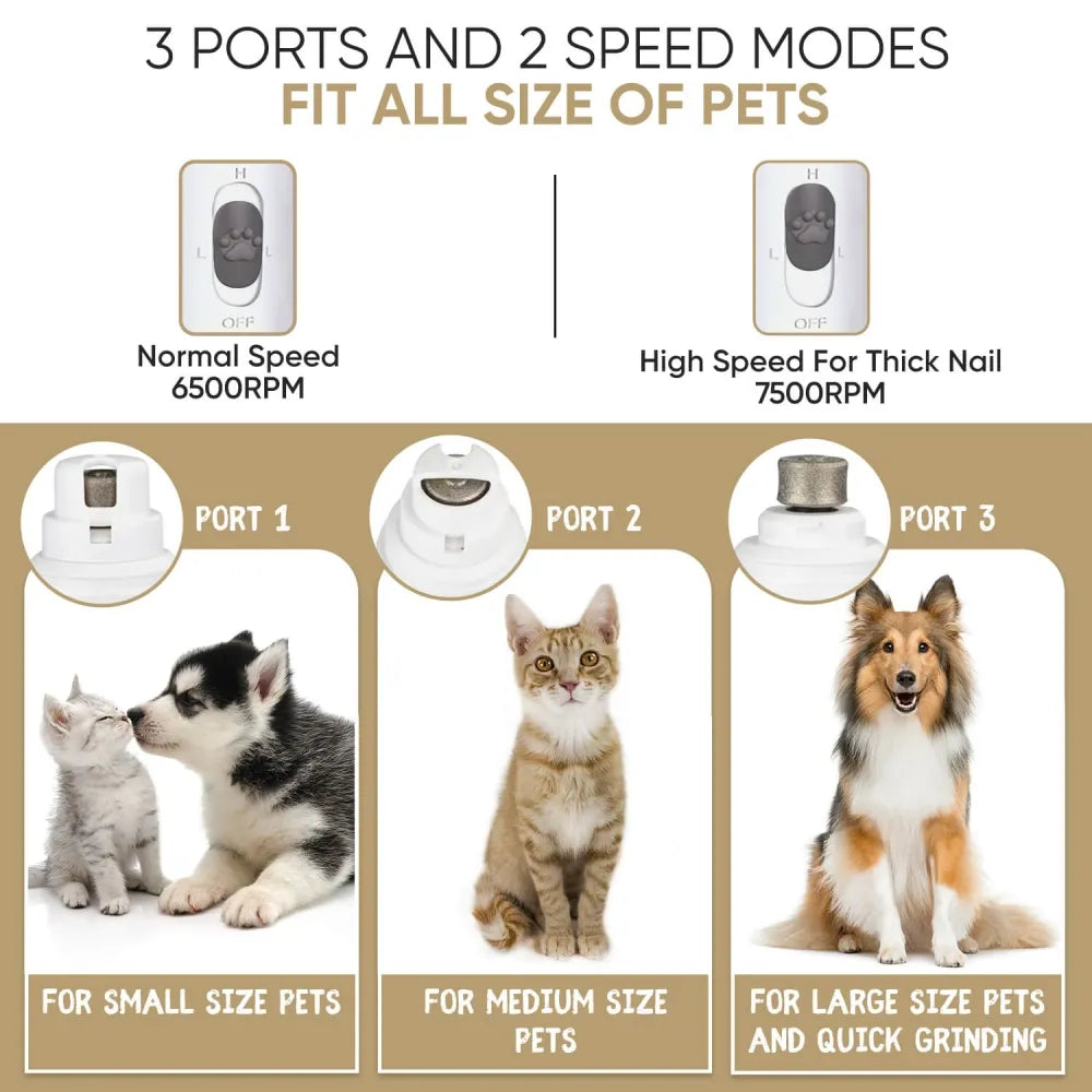 Varying speed and ports of our pet nail grinder